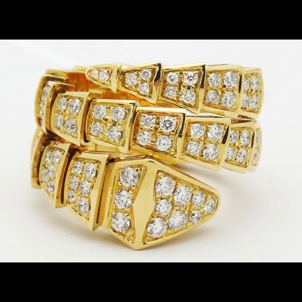 Bulgari Gold 2.85 tcw Diamond Snake Ring Size 7